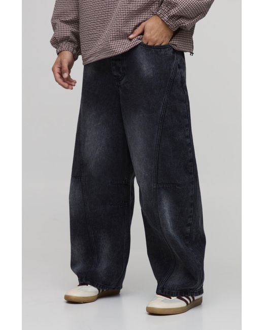 BoohooMAN Black Washed Barrel Leg Jeans for men