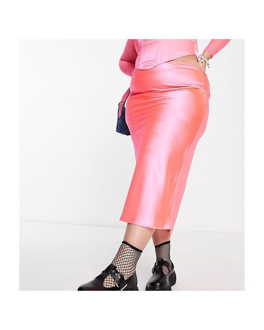 Collusion Pink Plus Satin Slip Maxi Skirt Co Ord