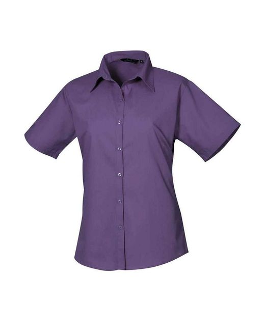 PREMIER Purple Ladies Poplin Short-Sleeved Blouse