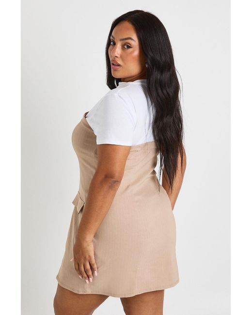 Boohoo Natural Plus Pinstripe Bandeau Detail T Shirt Dress
