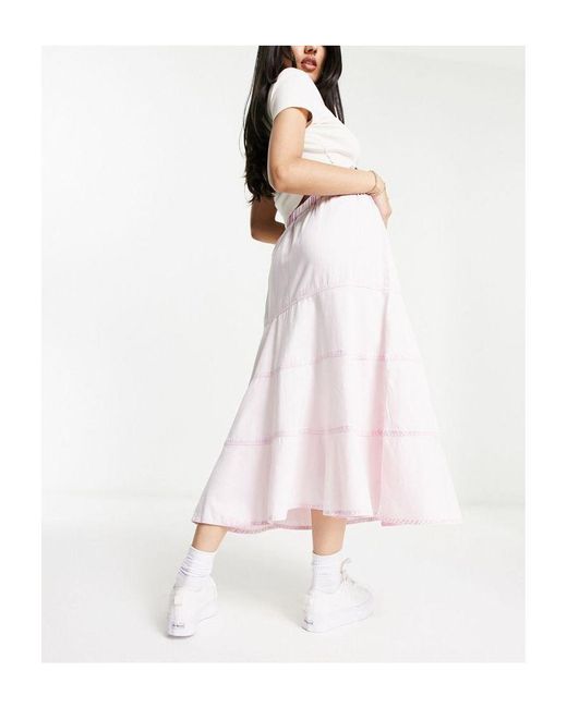 Collusion White Twill Panelled Maxi Skirt