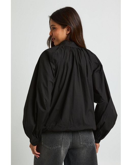 Boohoo Black Cotton Funnel Neck Drawstring Shirt