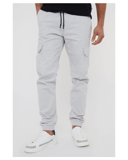 Threadbare Gray Off 'Belfast' Cotton Jogger Style Cargo Trousers With Stretch for men