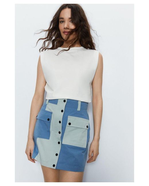 Warehouse Blue Colour Block Utility Mini Skirt