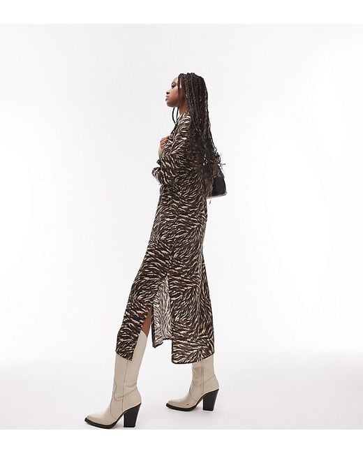 TOPSHOP White Cut Out Animal Print Midi Shirt Dress