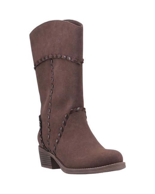 Rocket Dog Brown Rowdy Faux Leather Dark Heeled Mid Calf Boots