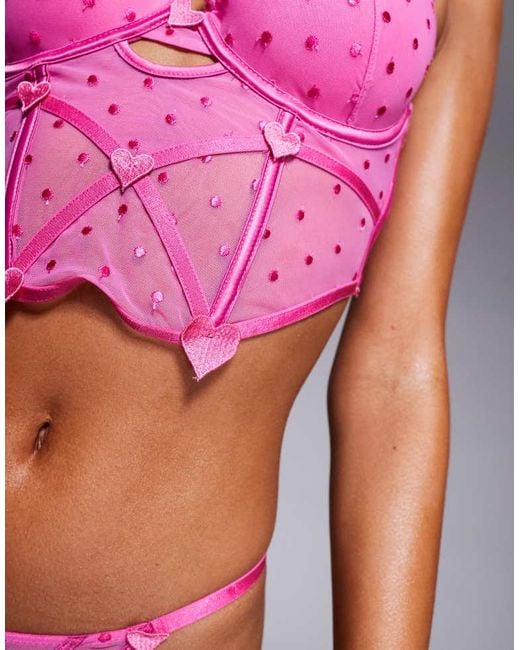 ASOS Pink Roxy Spot Mesh Corset With Heart Details
