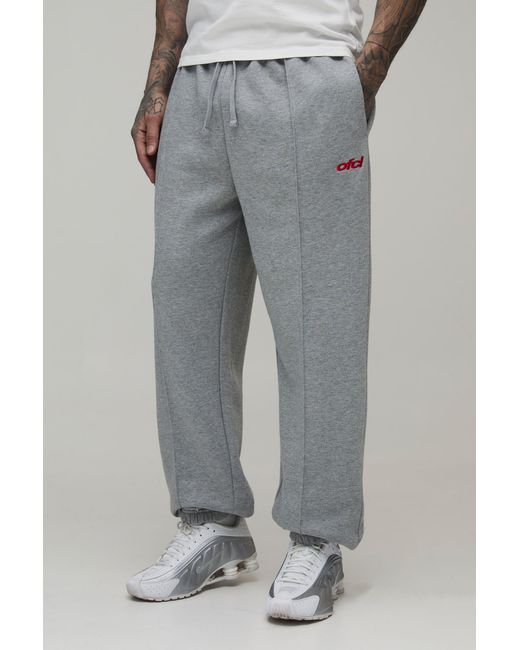 BoohooMAN Gray Tall Regular Fit Exposed Seam Embroidered Cuffed Jogger for men
