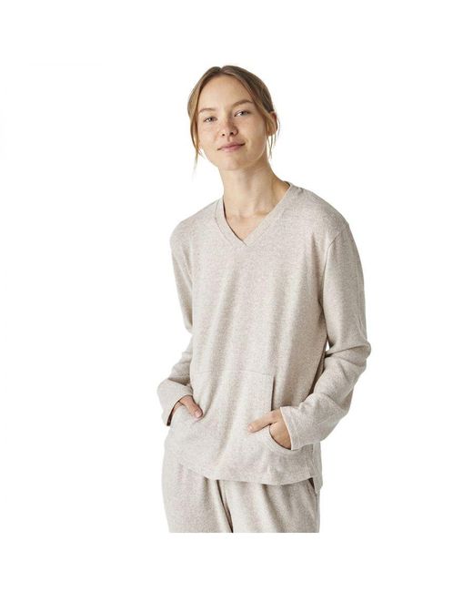 J&j Brothers White Jjb5 Soft Knit V-Neck Long Sleeve Pajamas