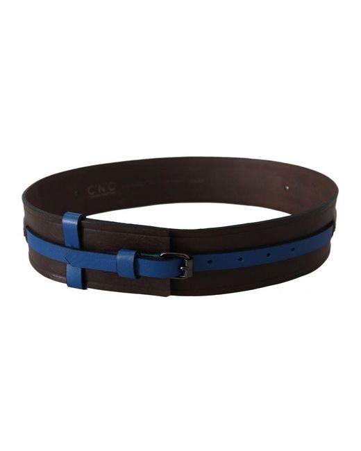 CoSTUME NATIONAL Black Brown Thin Blue Line Leather Buckle Belt