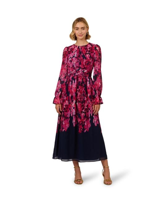 Adrianna Papell Red Floral Twist Ankle Dress