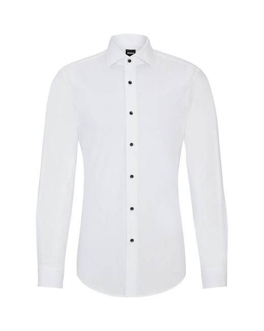 Boss White Collared Neck Point Collar Long Sleeve Shirt for men