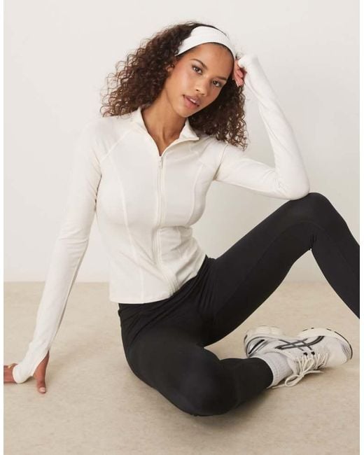 Gina Tricot White Soft Touch Sports Seamless Zip Up Jacket