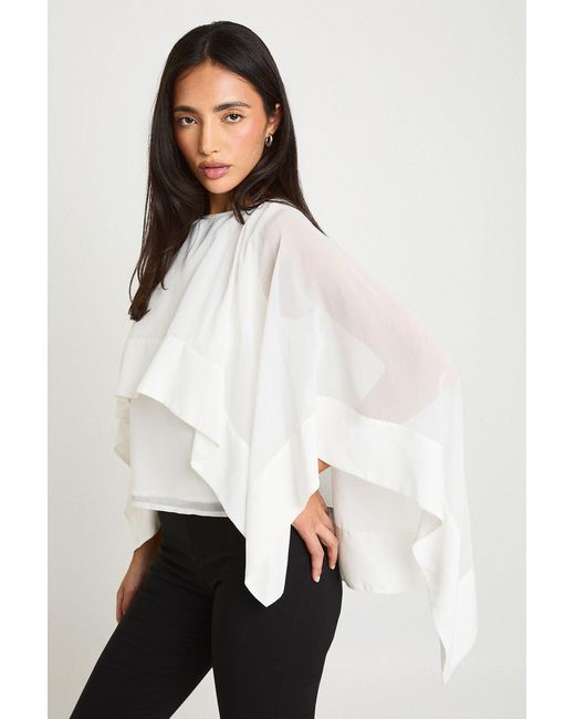 Boohoo White Chiffon Scarf Cape Blouse