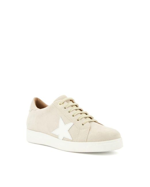 Dune White Ladies Edriss - Star Motif Lace Up Trainers Leather