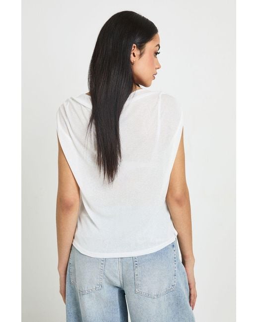 Boohoo White Sheer Draped Neck Sleeveless Top