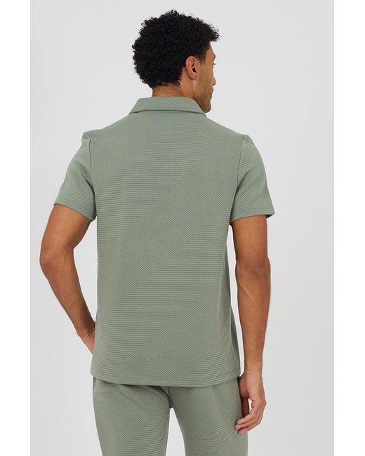 Brave Soul Green Short Sleeve Quarter Zip Polo Shirt for men