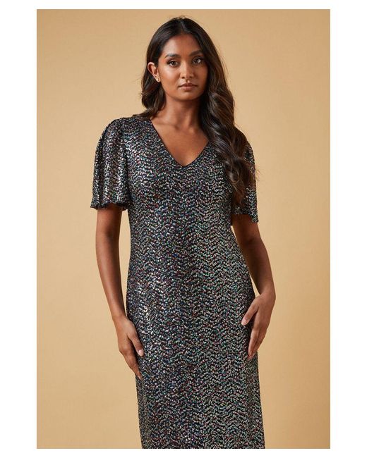 Oasis Black Occaison Sequin Flare Sleeve Midaxi Dress