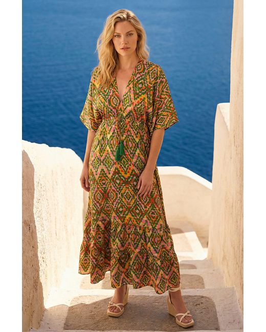 Roman Yellow Aztec Boho Maxi Dress