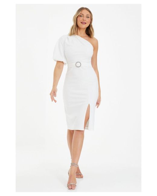 Quiz White One Sleeve Bodycon Midi Dress