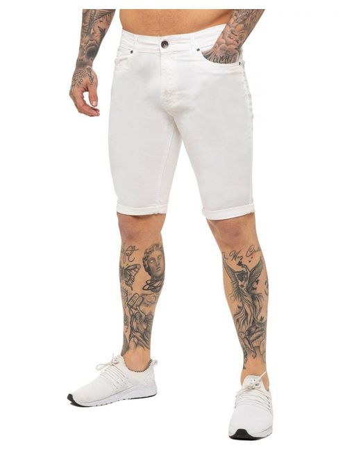 Kruze By Enzo | Skinny Fit Denim Shorts in het White voor heren