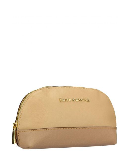 Smith & Canova Natural Two-Tone Leather Zip Around Cosmetic Bag