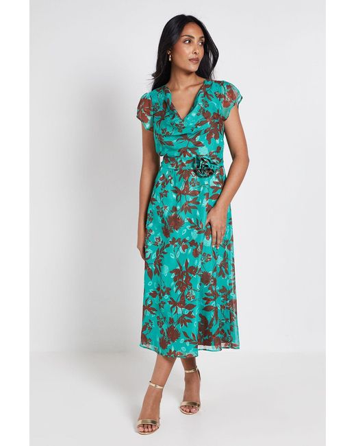 Wallis Blue Petite Floral Burn Out Corsage Midi Dress