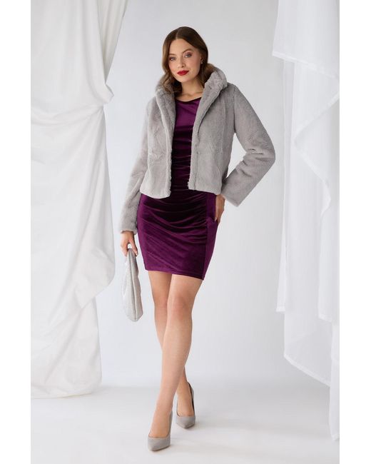 Izabel London Purple Faux Fur Long Sleeve Cropped Jacket
