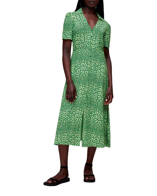 Whistles Green Leopard Petals Midi Dress