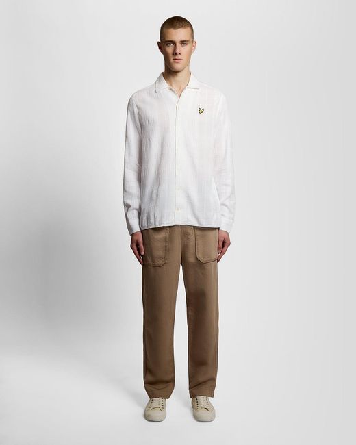 Lyle & Scott White Cotton Check Textured Shirt for men