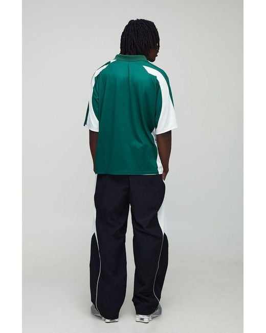 BoohooMAN Green Tall Oversized Boxy Ofclman Moto Panel Sports Top for men