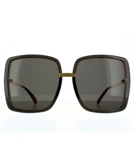 Gucci Brown Square Crystal And Sunglasses Metal