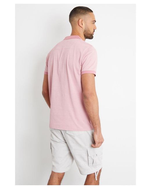 Threadbare Pink Dusty 'Yorkshire' Cotton Geometric Print Zip Neck Polo Shirt for men
