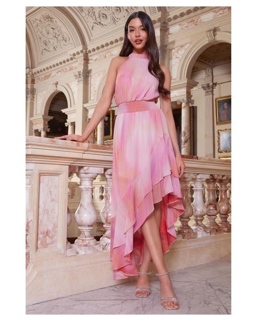 Quiz Ombre Chiffon Frill Hem Midi Dress in Pink Lyst UK