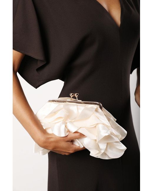 Where's That From Black 'Brume' Ruffled Satin Kiss Lock Clutch Bag