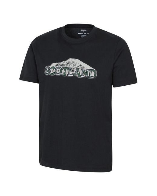 Mountain Warehouse Black Regional Scotland T-Shirt Cotton Breathable Everyday Casual Printed Tee for men