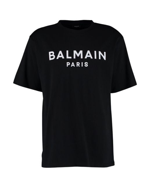 Balmain Black Paris Classic Branded Logo T-Shirt Cotton for men