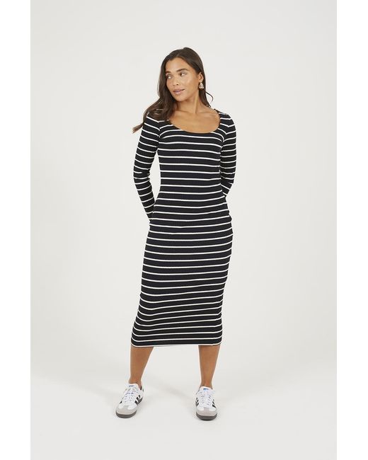 Brave Soul Blue Ribbed Stripe Long Sleeve Dress