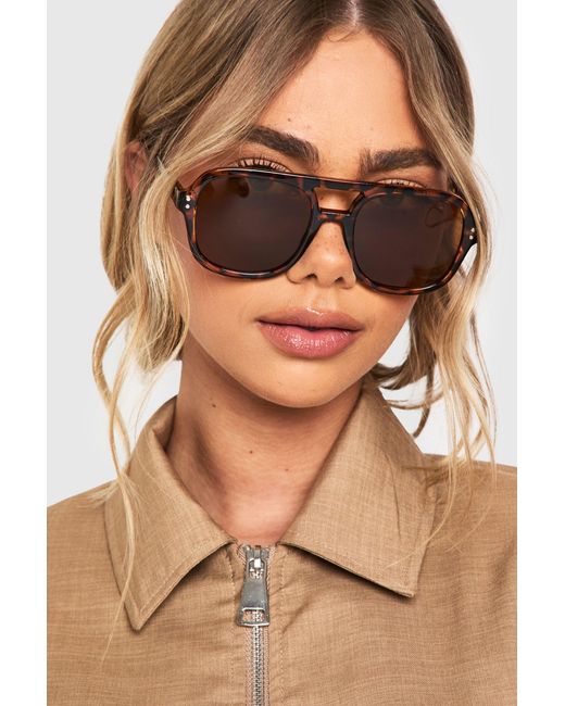 Boohoo Brown Tortoise Shell Oversized Aviator Sunglasses