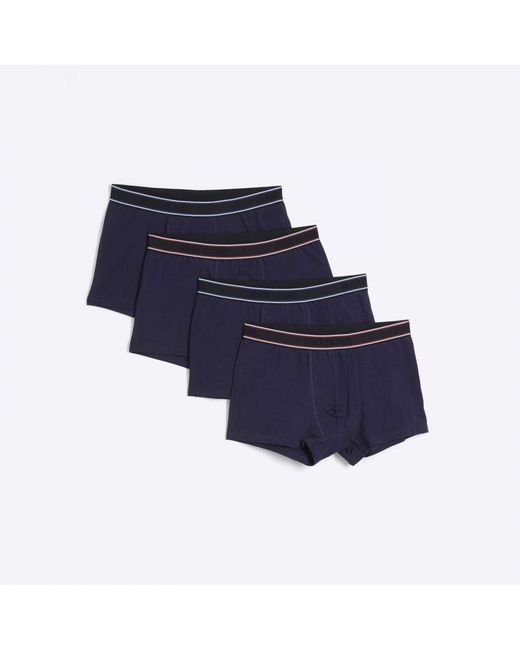 River Island Blue 4 Pack Trunks Navy Regular Fit Stripe Cotton for men