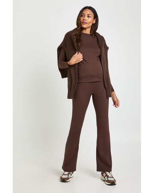 Boohoo Brown Maternity Supersoft Sculpt Bump Support Yoga Flares