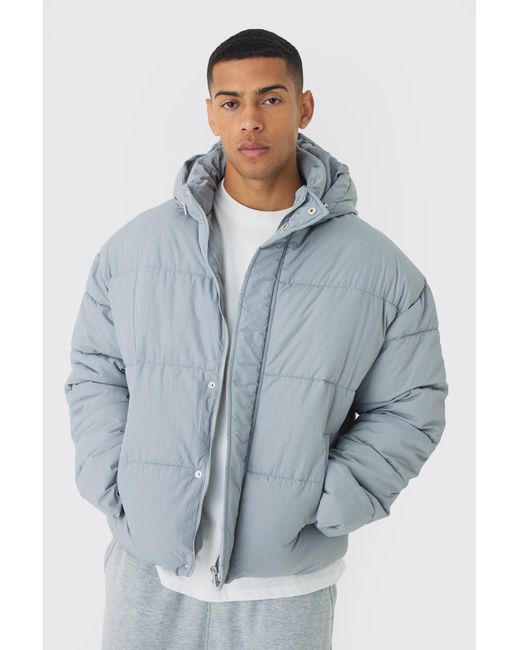 BoohooMAN Blue Boxy Crinkle Nylon Puffer for men
