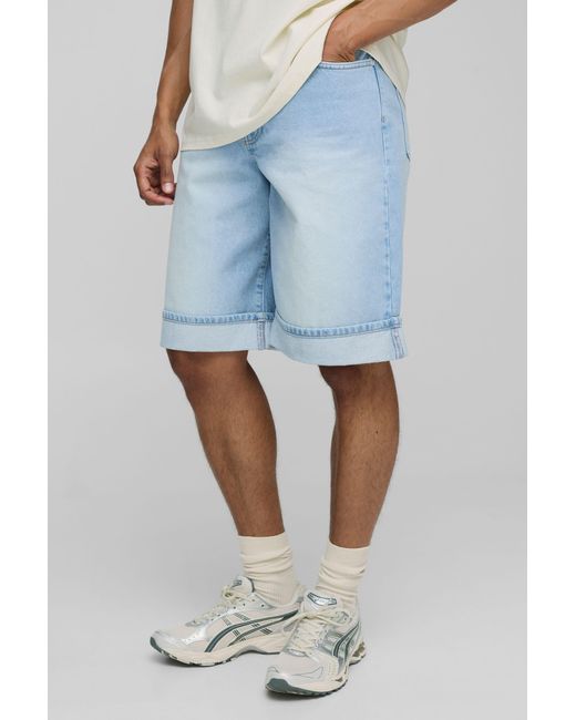 BoohooMAN Blue Regular Fit Washed Cuffed Hem Jorts for men