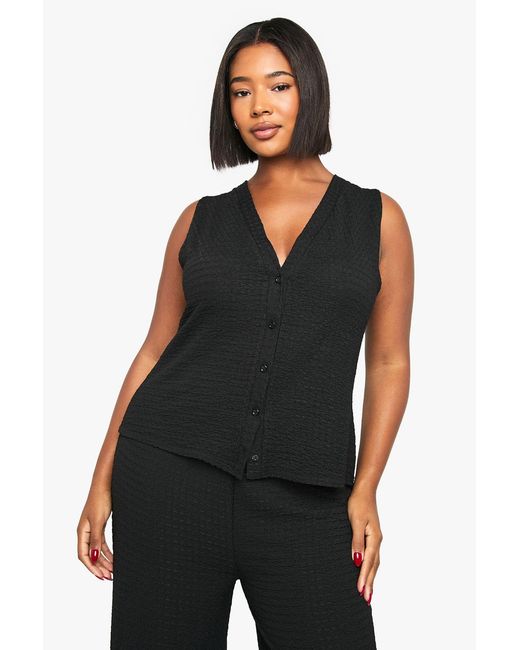 Boohoo Black Plus Textured Button Through Sleeveless Top