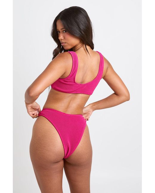 Boohoo Pink Textured High Leg Bikini Bottom