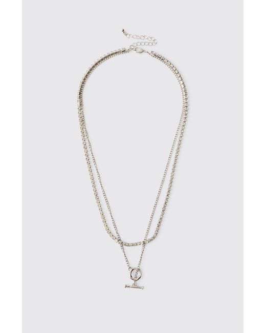 BoohooMAN White Toggle Layered Necklace for men