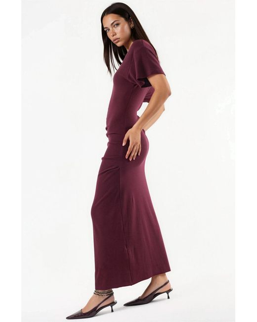 Busem Purple Solid Crew Neck Bodycon Midi Dress