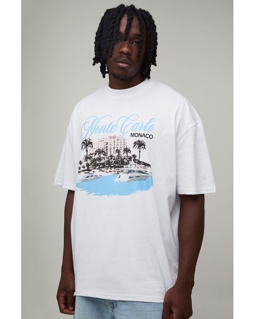 BoohooMAN White Tall Oversized Monte Carlo Print T-Shirt for men