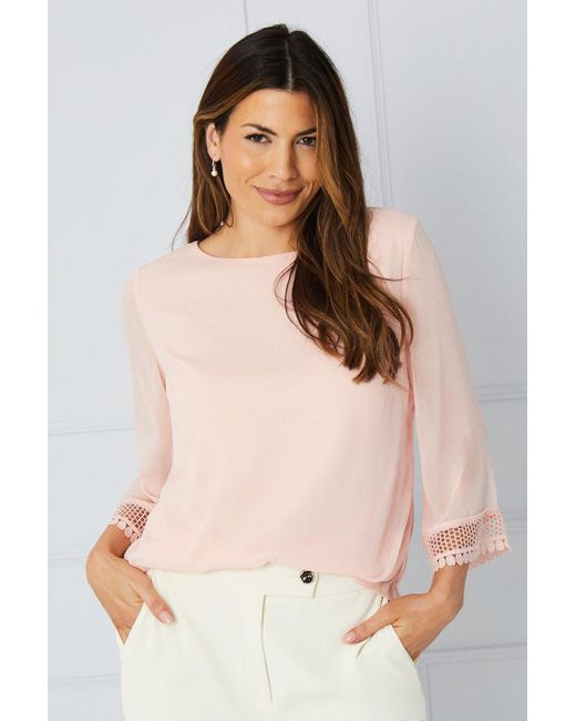 Wallis Pink Lace Cuff Overlay Top