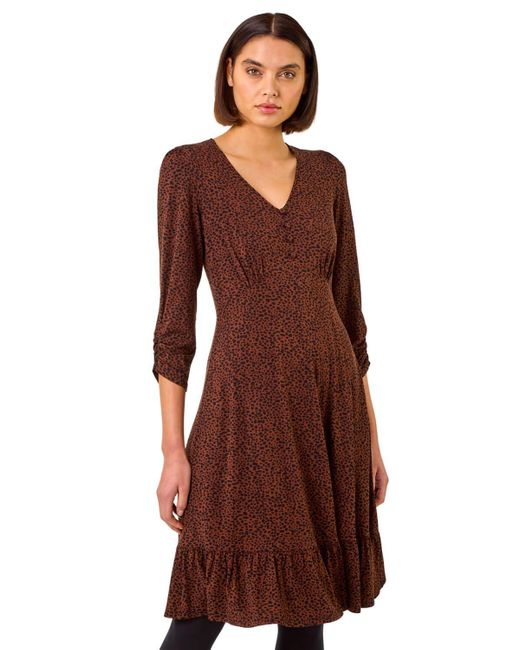 Roman Brown Disty Animal Print Tea Dress